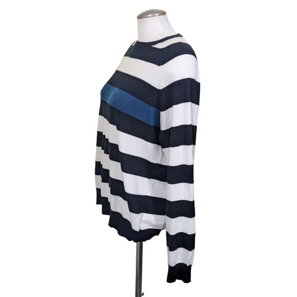 Club Monaco Cashmere Silk Cotton Sweater Mens Large Black Striped Long Sleeve - Picture 4 of 6